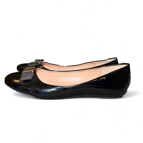 Black Faux Patent Ballet Flats Bow Round Toe Slip-On Women’s Size 11 - Picture 3 of 8